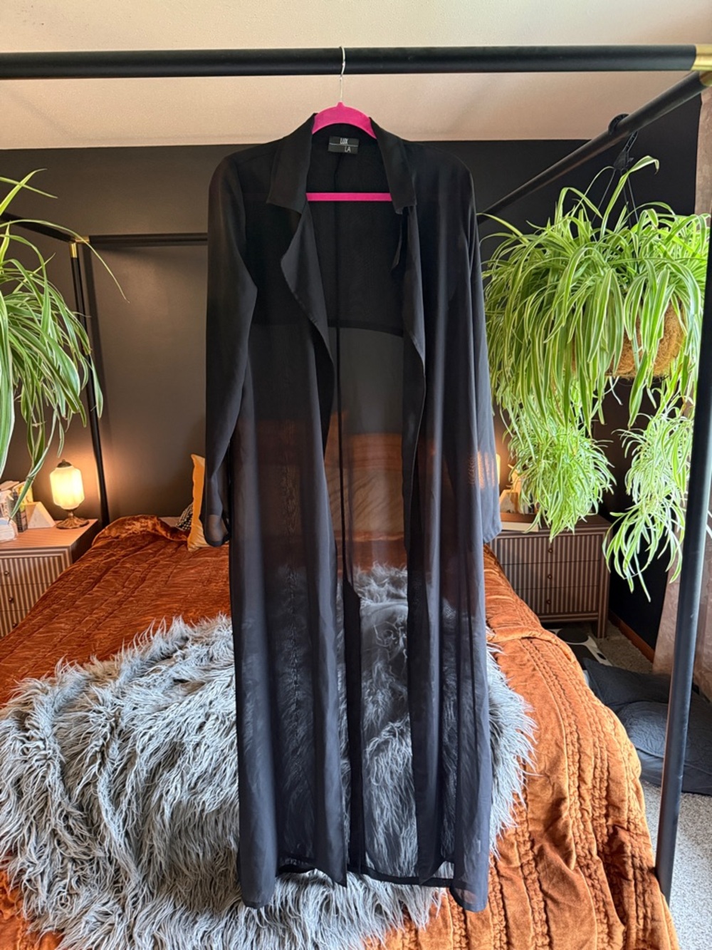 Lux Sheer Black Long Duster Robe